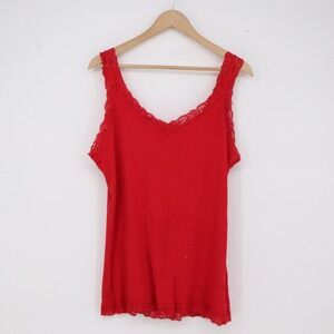 Unknown Tank Top Womens 2X Lace Trim Red Ribbed Knit Sleeveless Excellent